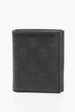 Solid Color Leather Wallet with All-Over Skulls