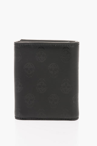 Solid Color Leather Wallet with All-Over Skulls