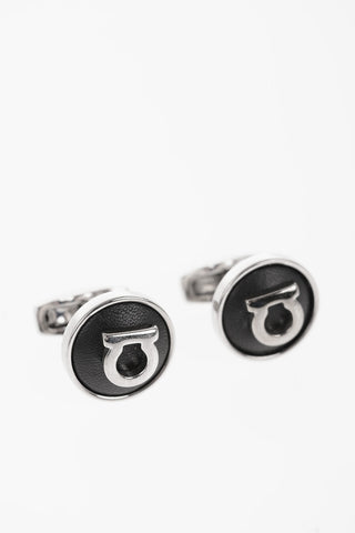 Brass Cufflinks with Leather Detail