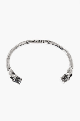 Silver-Tone Brass Bracelet with Skulls