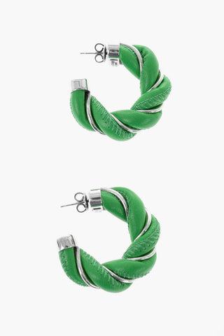 Nappa and Silver Braided Hoop Earrings