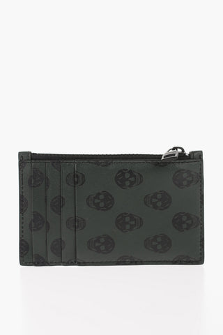 All-Over Skulls Leather Crad Holder with Zip