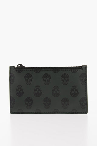 All-Over Skulls Leather Crad Holder with Zip