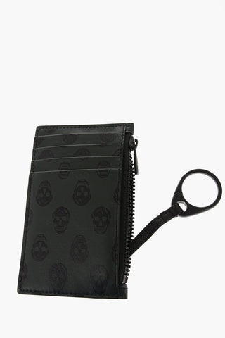 All-Over Skulls Leather Crad Holder with Zip