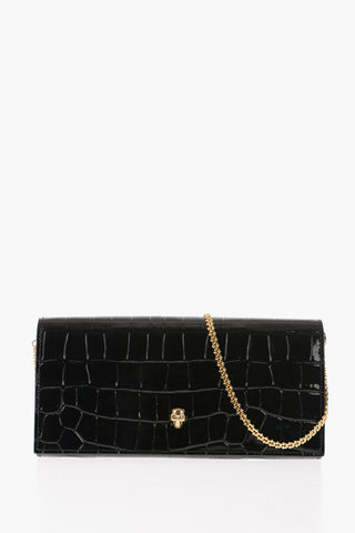 Crocodile Effect Leather Wallet with Golden Chain