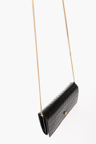 Crocodile Effect Leather Wallet with Golden Chain