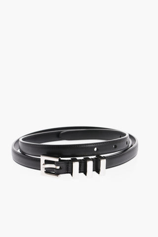 Leather Belt with Silver-Tone Details 15mm