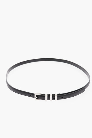 Leather Belt with Silver-Tone Details 15mm