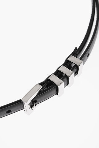 Leather Belt with Silver-Tone Details 15mm