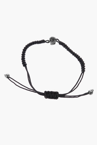 Cord Bracelet with Adjustable Closure and Skull Charm Embellished with Rhinestones