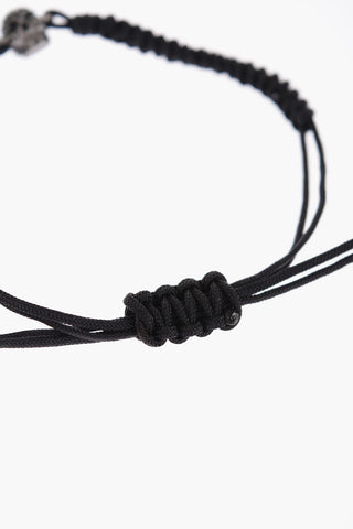 Cord Bracelet with Adjustable Closure and Skull Charm Embellished with Rhinestones