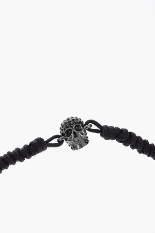Cord Bracelet with Adjustable Closure and Skull Charm Embellished with Rhinestones