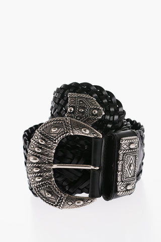 Braided Leather Maxi Belt with Engraved 60mm