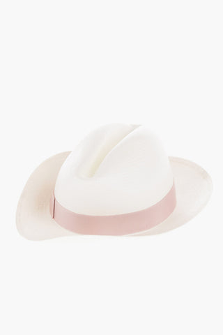 Solid Color Panama Hat with Contrasting Ribbon