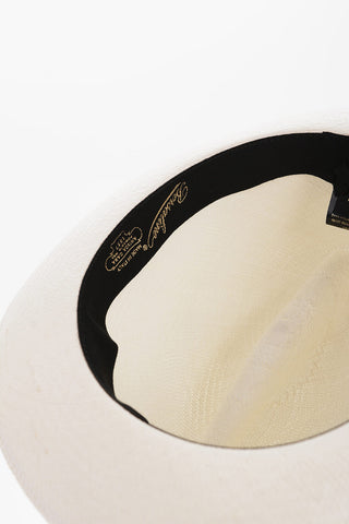 Solid Color Panama Hat with Contrasting Ribbon