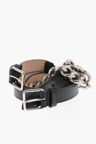Leather Double Belt With Chain Detail 25mm