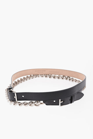 Leather Double Belt With Chain Detail 25mm