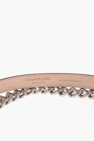 Leather Double Belt With Chain Detail 25mm
