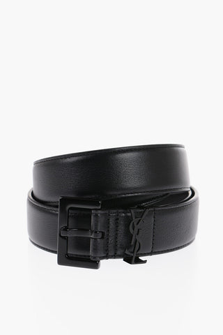 Solid Color leather Belt with Logoed Detail 30mm