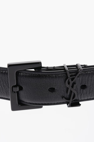 Solid Color leather Belt with Logoed Detail 30mm