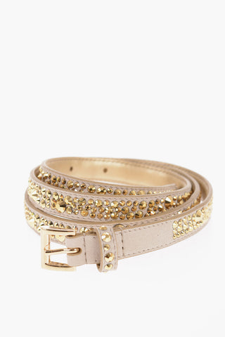 Slim Suede Belt Embellished with All Over Rhinestones 20mm
