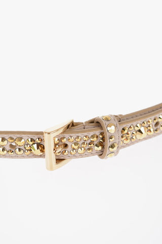 Slim Suede Belt Embellished with All Over Rhinestones 20mm