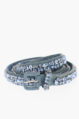 Cintura in Denim con Gioielli All-Over 25mm