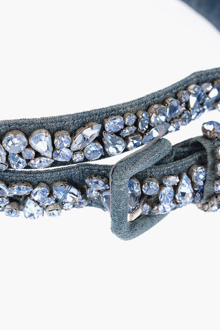 Cintura in Denim con Gioielli All-Over 25mm