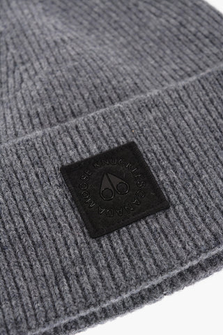 Ribbed Merino Wool Beanie with Contrasting Logo Patch