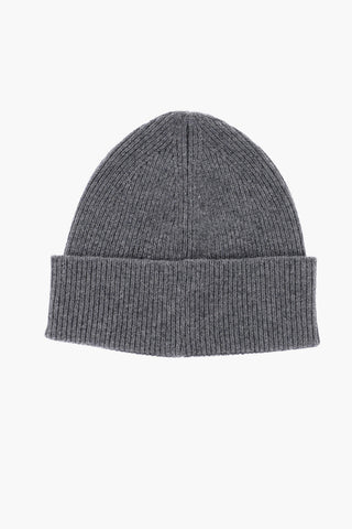 Ribbed Merino Wool Beanie with Contrasting Logo Patch