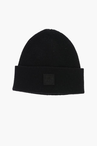 Beanie in Lana Merino a Costine con Patch Logo