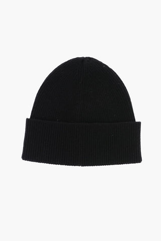 Beanie in Lana Merino a Costine con Patch Logo