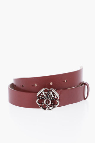 Solid Color Leather Belt with Silver-Tone Buckle 25mm