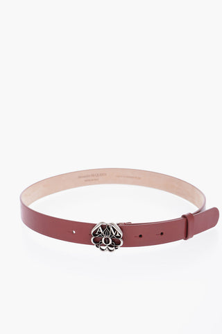 Solid Color Leather Belt with Silver-Tone Buckle 25mm