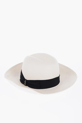 Solid Color Panama Hat with Contrasting Ribbon