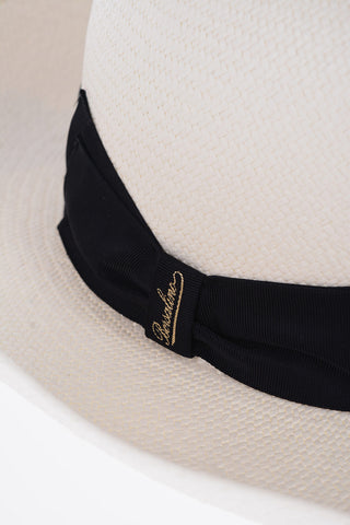 Solid Color Panama Hat with Contrasting Ribbon