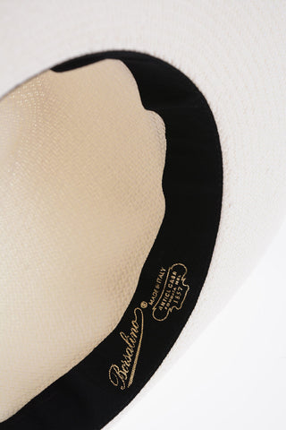 Solid Color Panama Hat with Contrasting Ribbon