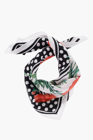 Poppy Print and Polka Dots Silk Handkerchief