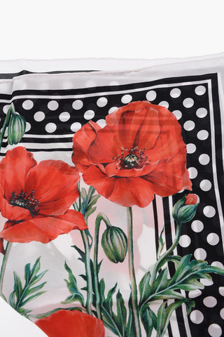 Poppy Print and Polka Dots Silk Handkerchief