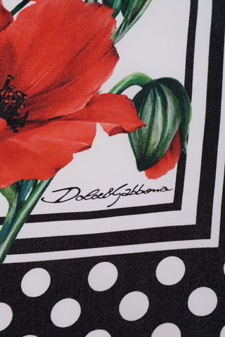Poppy Print and Polka Dots Silk Handkerchief