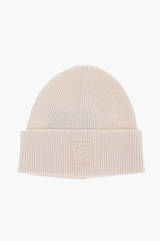 Beanie in Lana Merino a Costine con Patch Logo