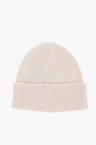 Beanie in Lana Merino a Costine con Patch Logo