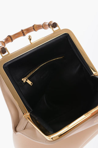 Leather Mini Handbag With Bamboo Handle