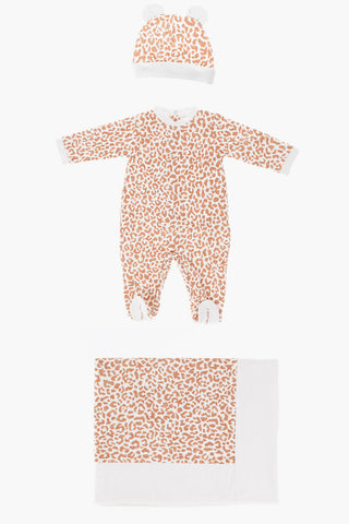 Animal Patterned Romper Suit Bodysuit Hat and Blanket Set