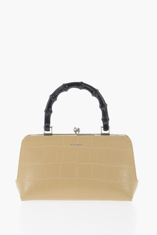 Printed Leather Handbag With Bamboo Handle