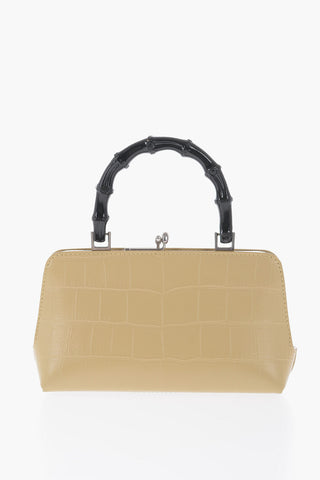 Printed Leather Handbag With Bamboo Handle