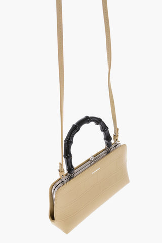 Printed Leather Handbag With Bamboo Handle