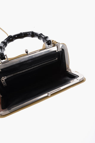 Printed Leather Handbag With Bamboo Handle