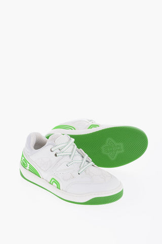Faux Leather and Fabric Low Top Sneakers with Fluo Details