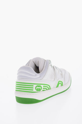 Faux Leather and Fabric Low Top Sneakers with Fluo Details